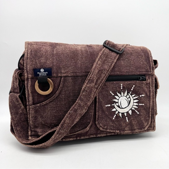 Koshi Brown Laptop Messenger Bag with Celestial Embroidery - Picture 10 of 10